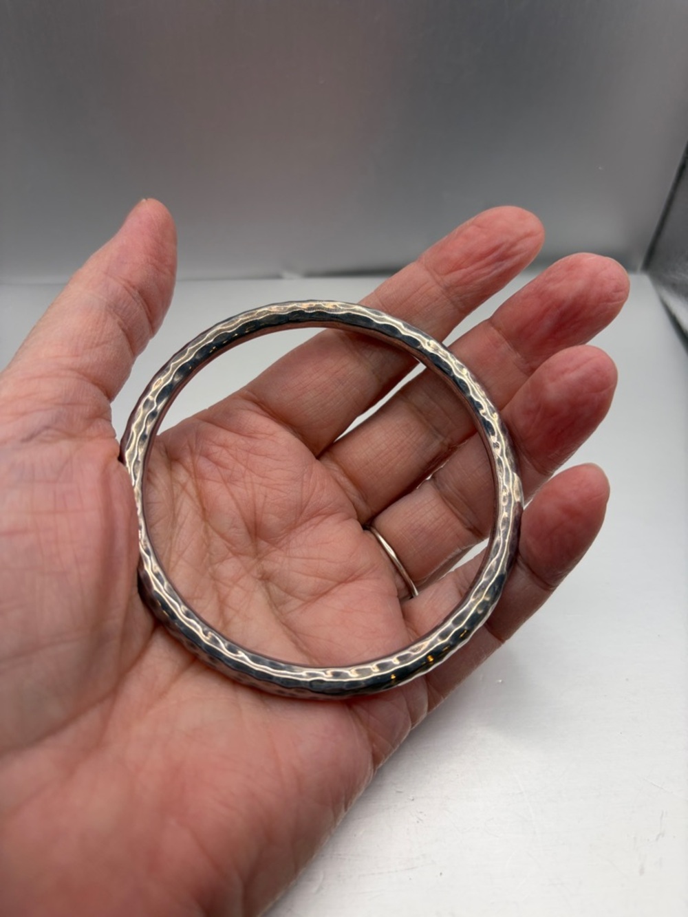 Mexican hammed sterling silver bangle bracelet